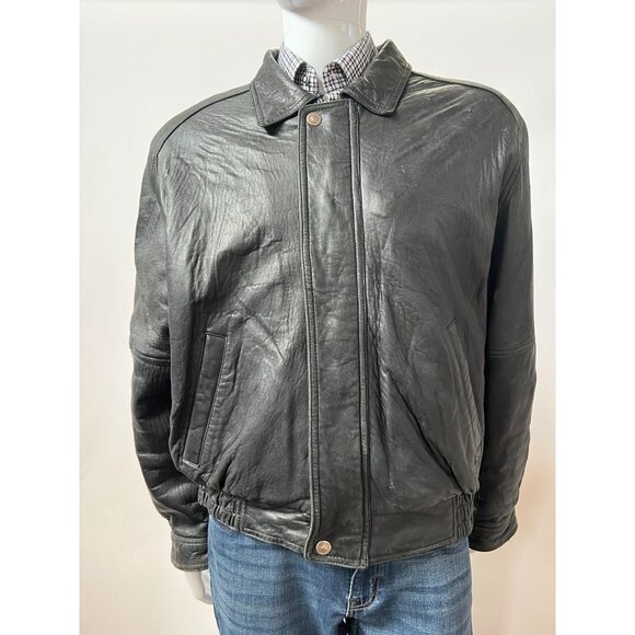 Bill Blass Bomber Jacket  Large Black Leather Damage on Left Shoulder - Picture 1 of 16